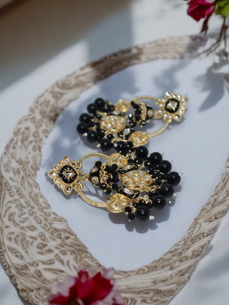 Ojasvi Gold Plated Chandbalis - Black