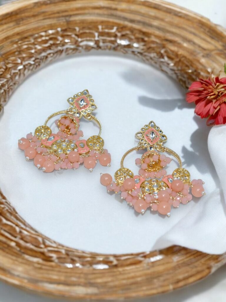 Ojasvi Gold Plated Chandbalis - Peach