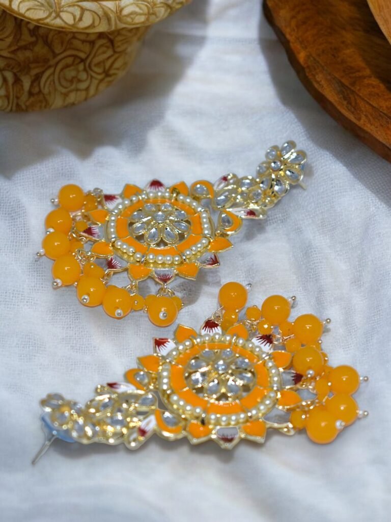 Gul Meenakari Pearl Chandbalis - Yellow