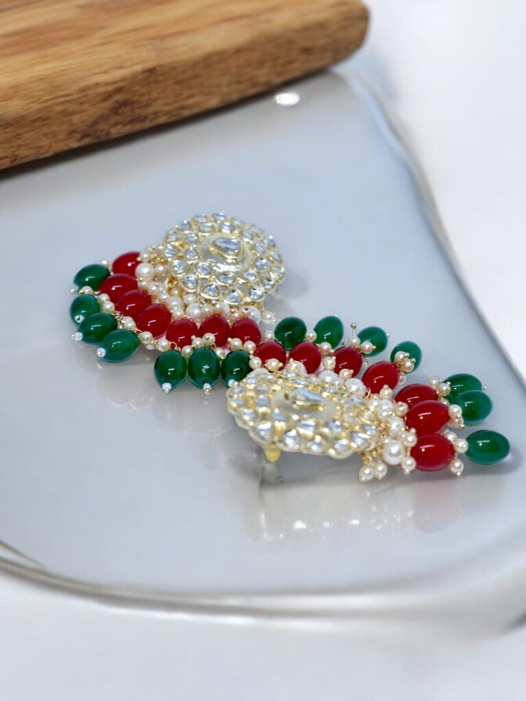 Aashvi Pearl Tassel Earrings – Red & Green