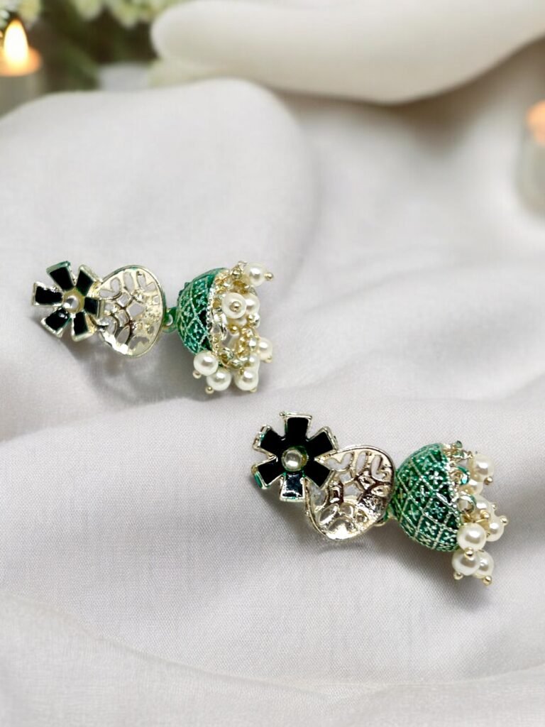 Vanya Meenakari Jhumkis - Green