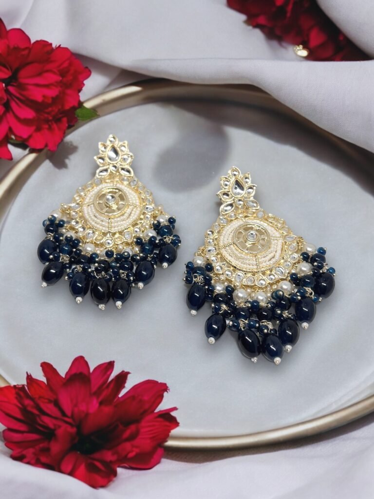 Kainaat Gold Toned Pearl Chandbalis – Navy Blue