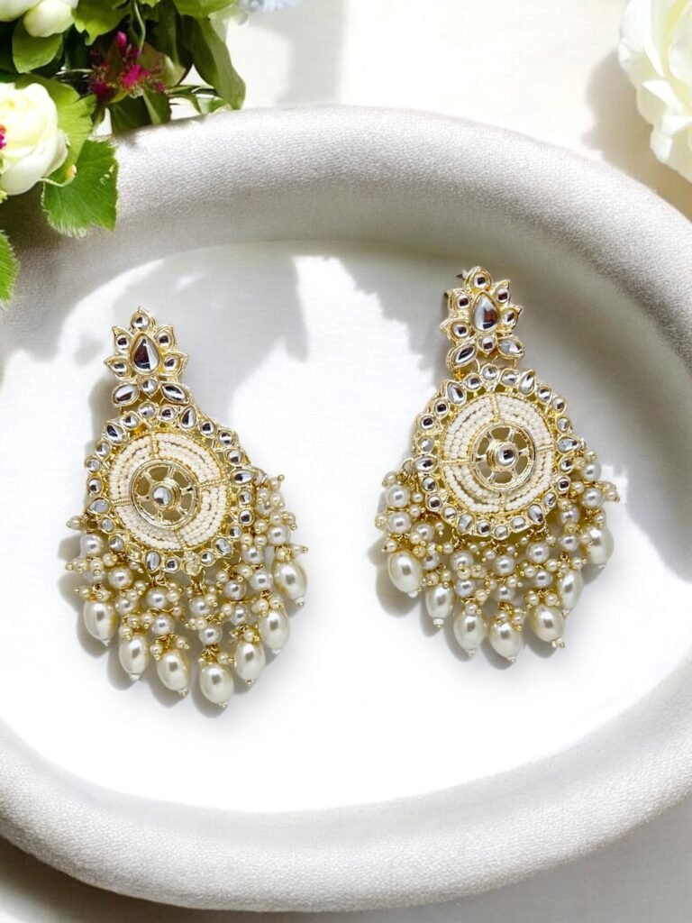 Kainaat Gold Toned Pearl Chandbalis - White