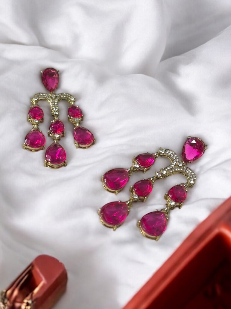 Trishika Stone Earrings- Pink